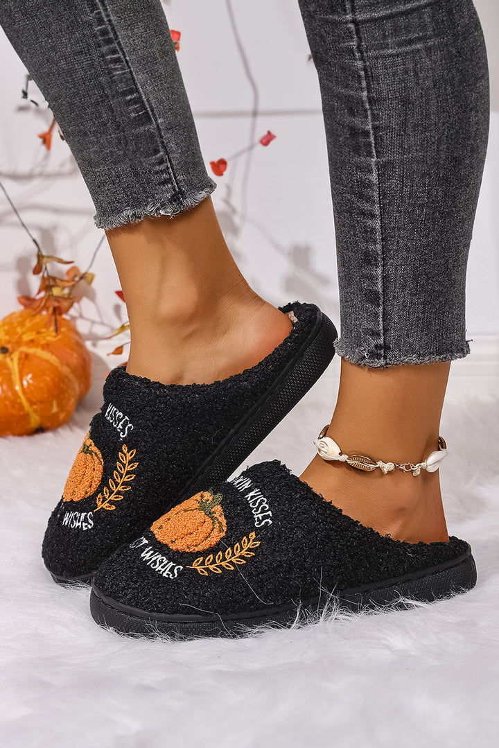 Pumpkin Harvest Pattern Cozy Fuzzy House Slippers