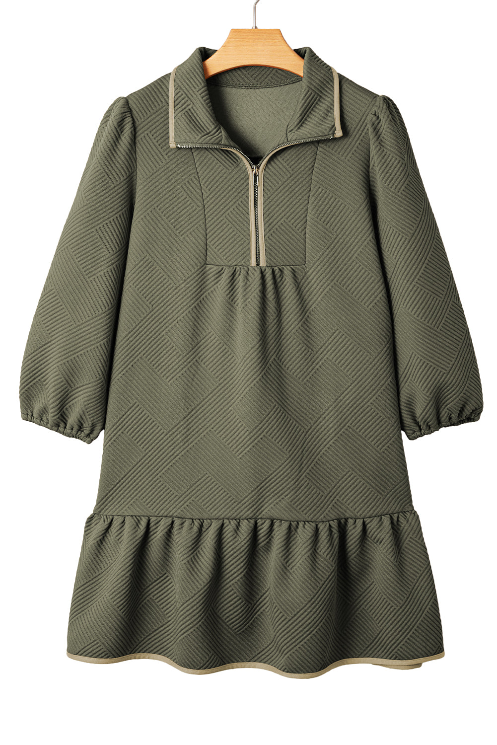 Dearlove Jungle Green  Quarter Zip Collar Bracelet Sleeve Textured Mini Dress