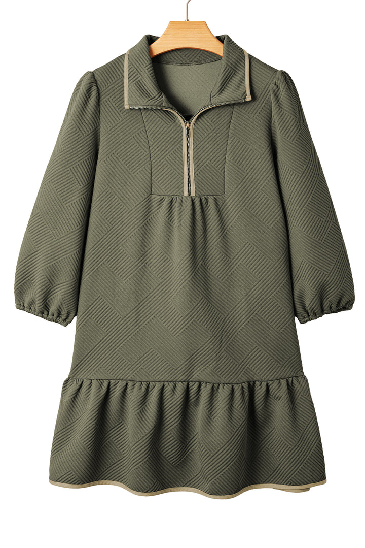 Dearlove Jungle Green  Quarter Zip Collar Bracelet Sleeve Textured Mini Dress
