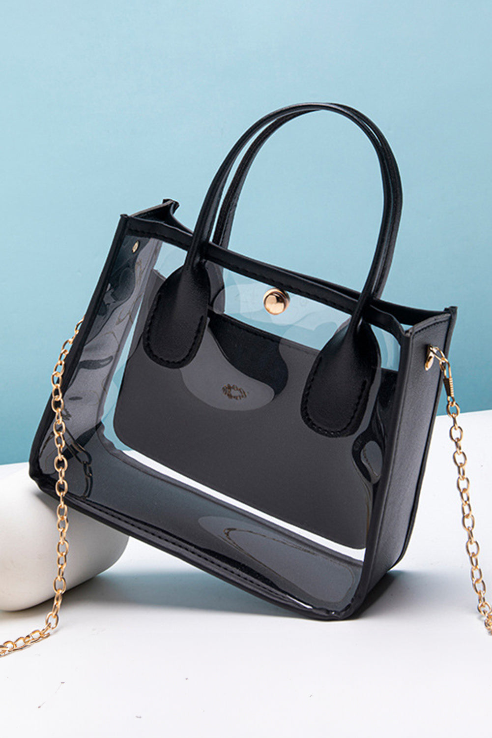PVC PU Leather Patchwork Chain Strap Shoulder Bag