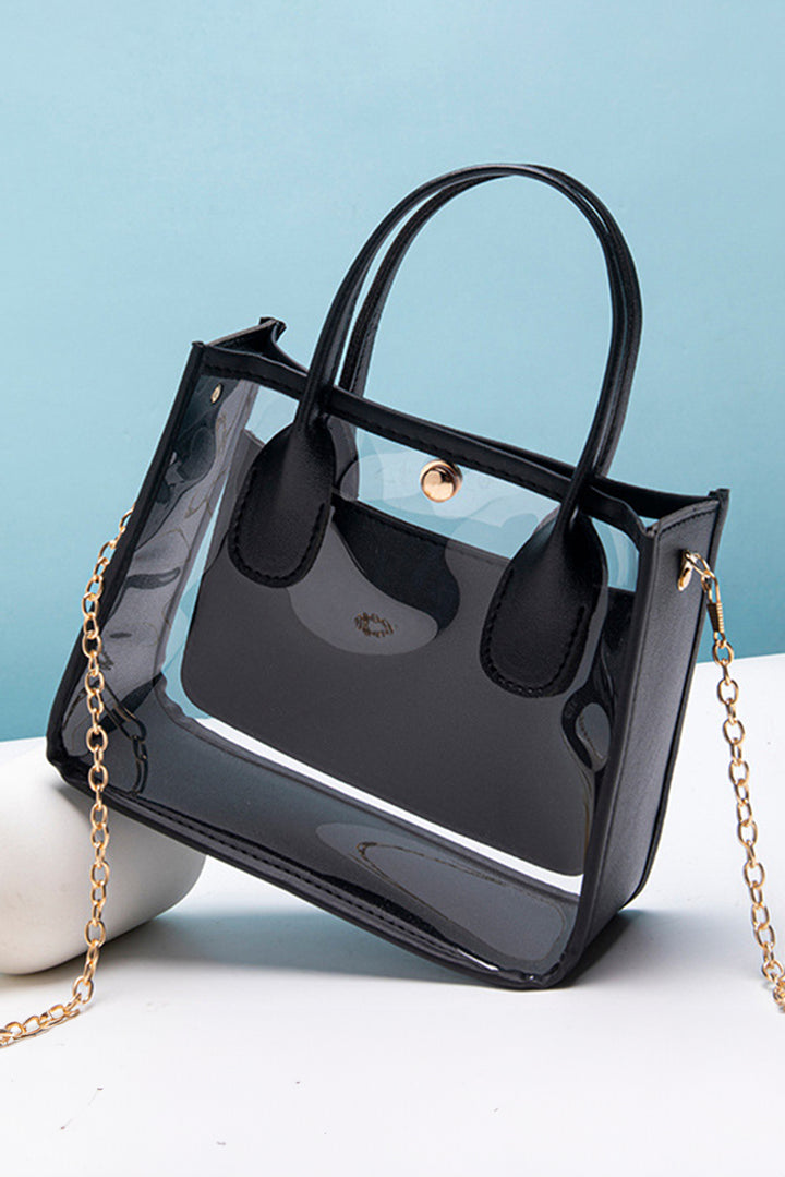 PVC PU Leather Patchwork Chain Strap Shoulder Bag