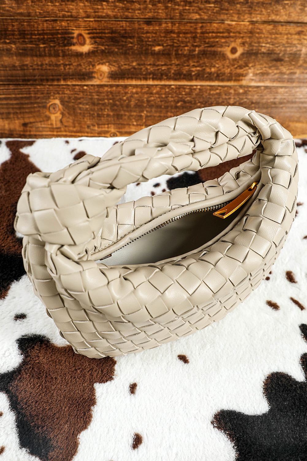 Sac à main en cuir PU tressé avec fermeture éclair