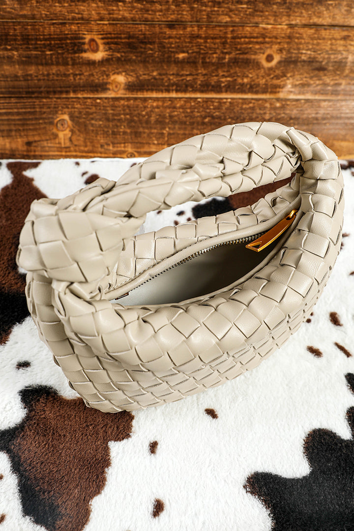 Sac à main en cuir PU tressé avec fermeture éclair