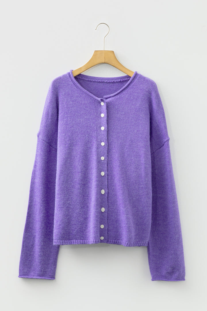 Wisteria Solid Color Knit Button Sweater Cardigan