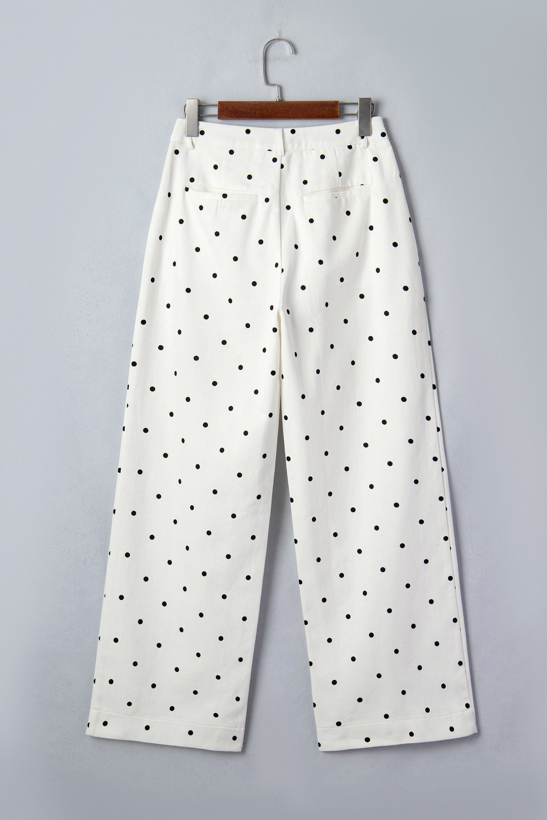 White Polka Dot Print Scalloped Patch Pocket Cotton Shift Pants