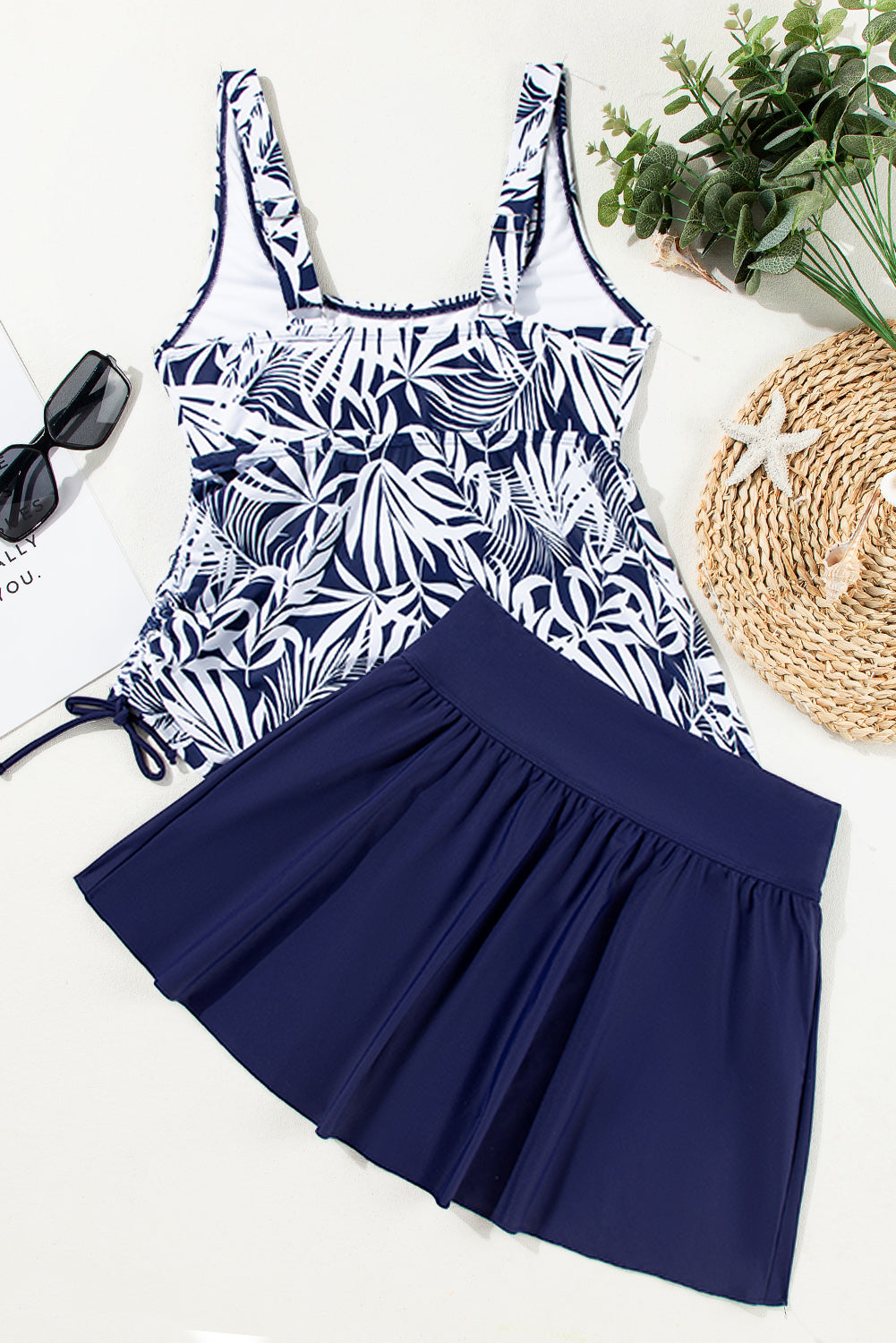 Blue Scoop Neck Adjustable Tankini and Matching Skort Bathing Suit