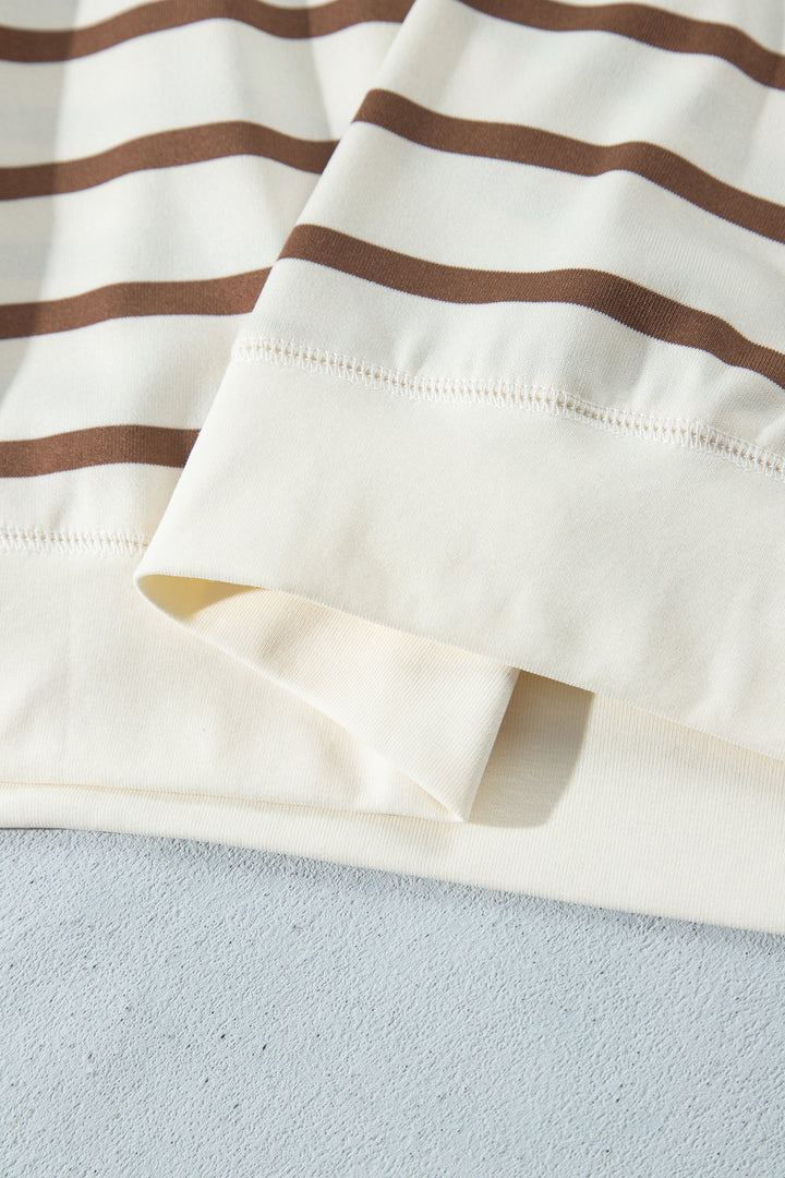 Khaki Stripe Relaxed Long Sleeve Top Color Block Detail Drawstring Pant Set