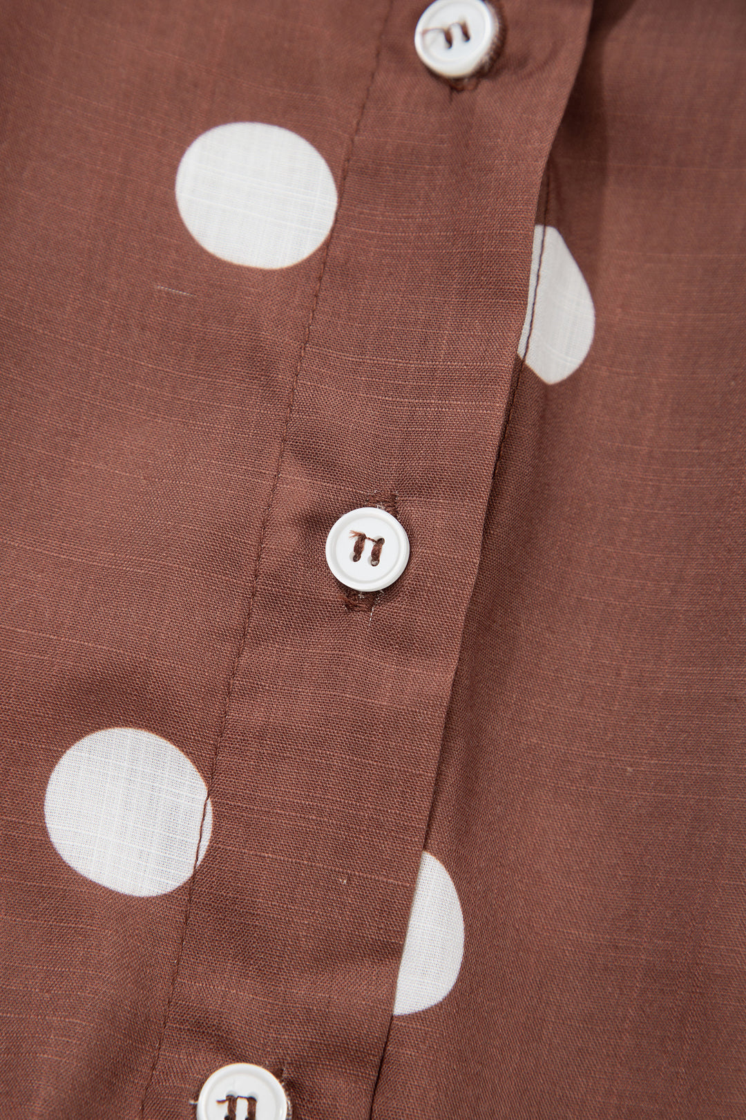 Brown Polka Dot Abdomen Pocket Gathered Cuffs Long Sleeve Shift Plus Size Dress