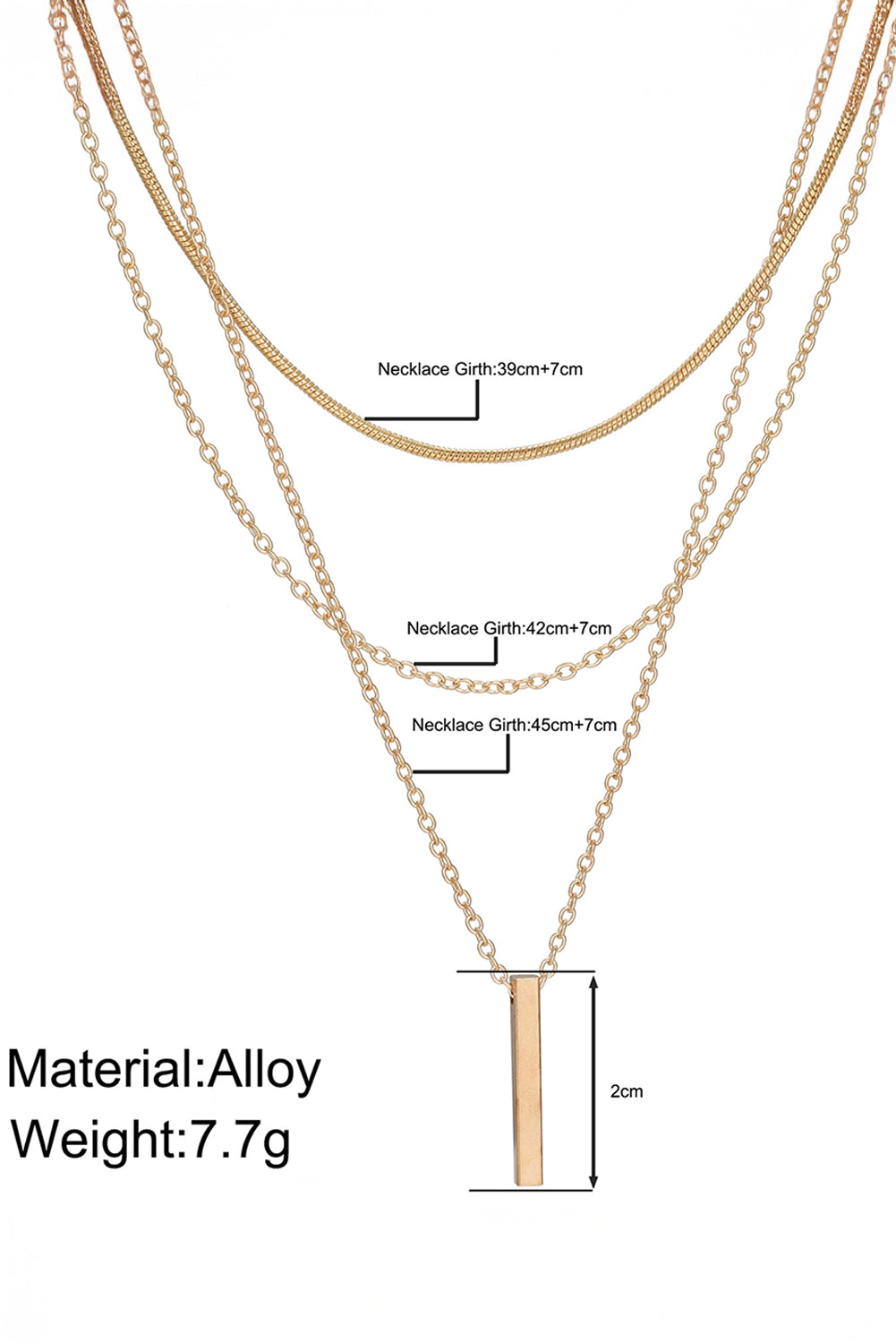 Collier chaîne réglable à plusieurs niveaux avec pendentif en barre