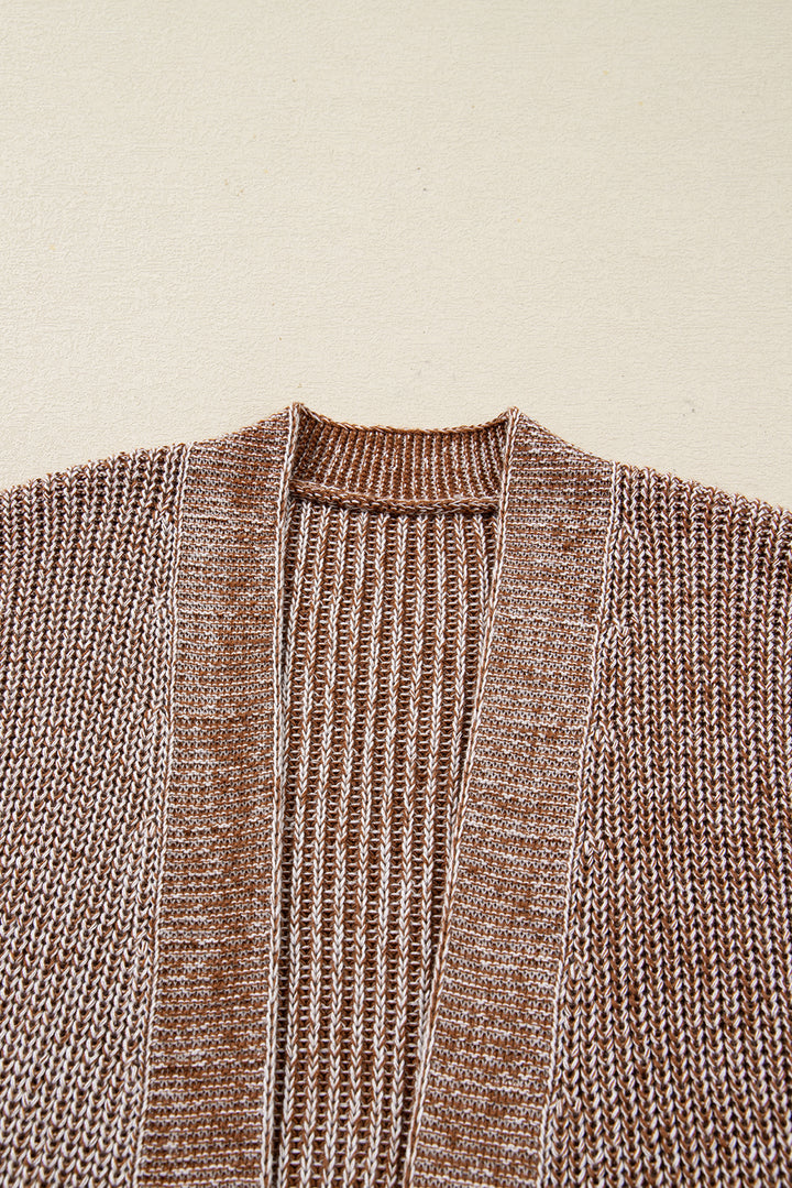 Straw Yellow Solid Open Knit Cardigan with Pockets