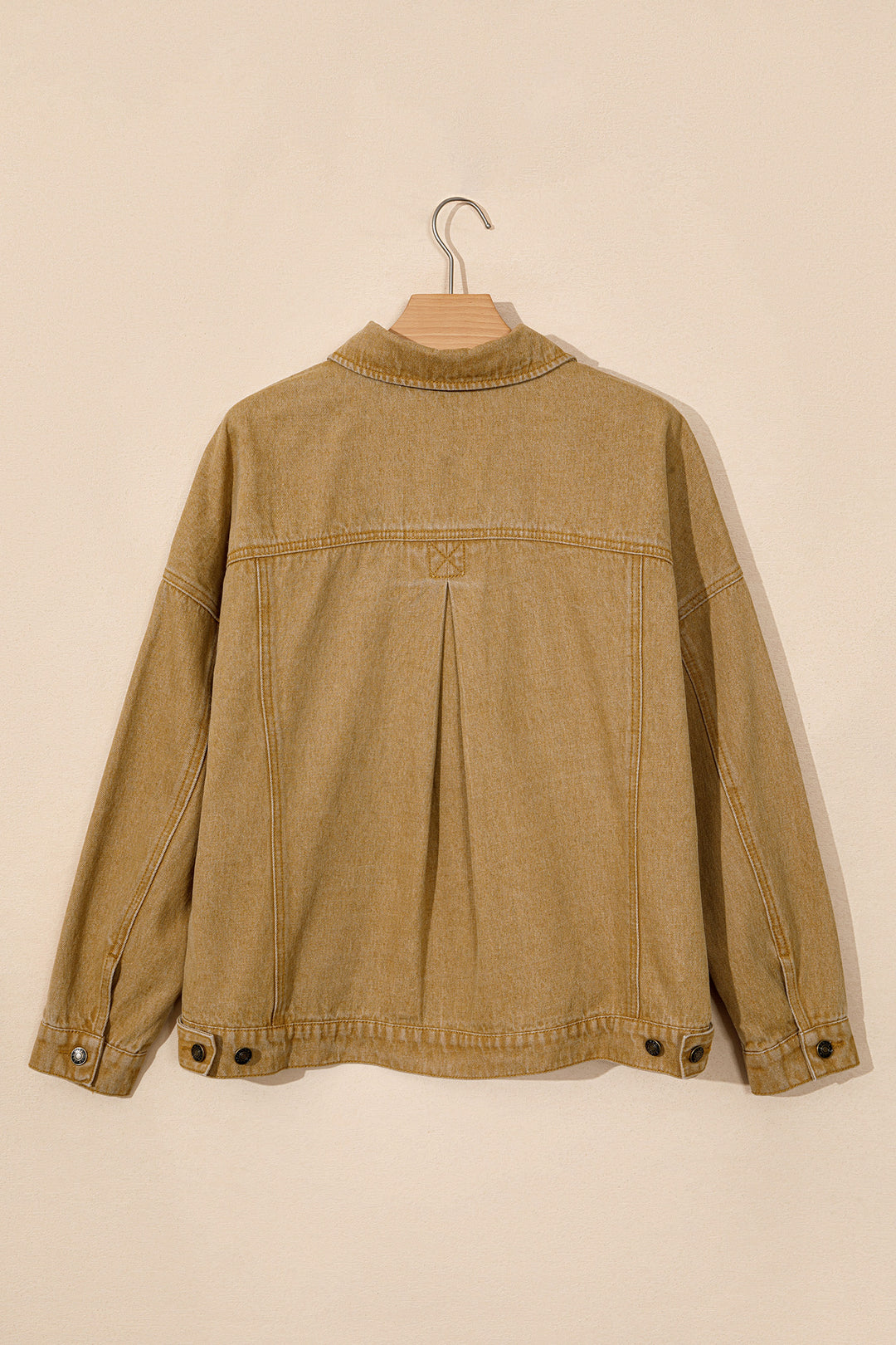 honey gold Metal Button Front Long Sleeve Collar Denim Jacket