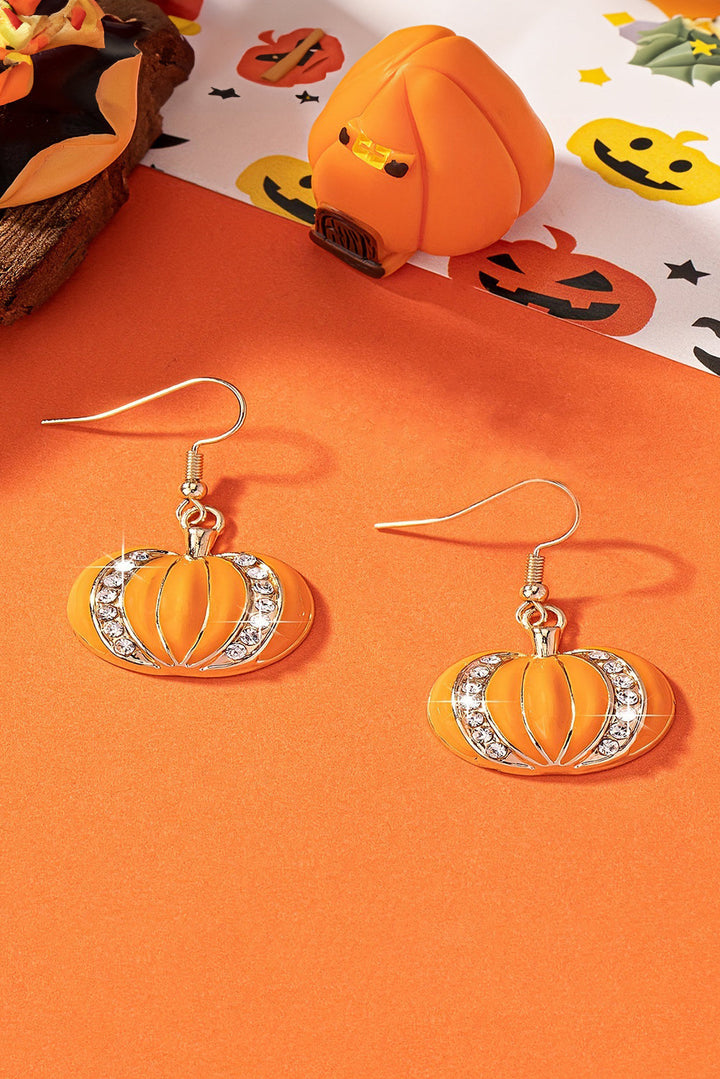 Boucles d'oreilles crochet citrouille strass Halloween