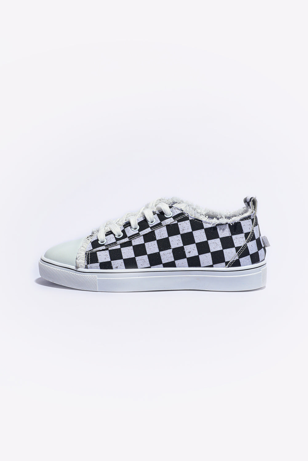 Canvas-Schnürschuhe mit Karomuster und Raw Edge