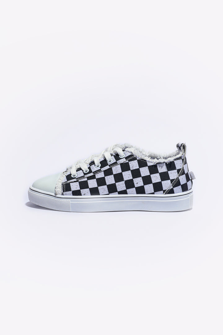 Canvas-Schnürschuhe mit Karomuster und Raw Edge