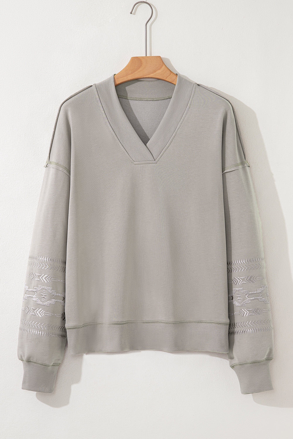 Aztec Embroidered Western V Neck Sweatshirt