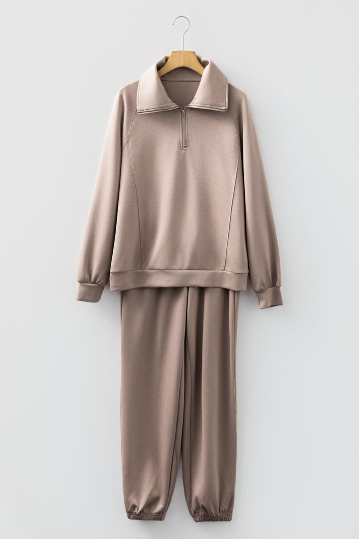 Goat Zip Collar Long Sleeve Top Drawstring Pants Set