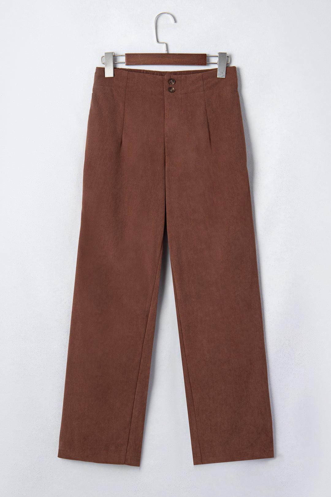 Coffee Elastic Waist Straight Leg Ankle Length Corduroy Pants