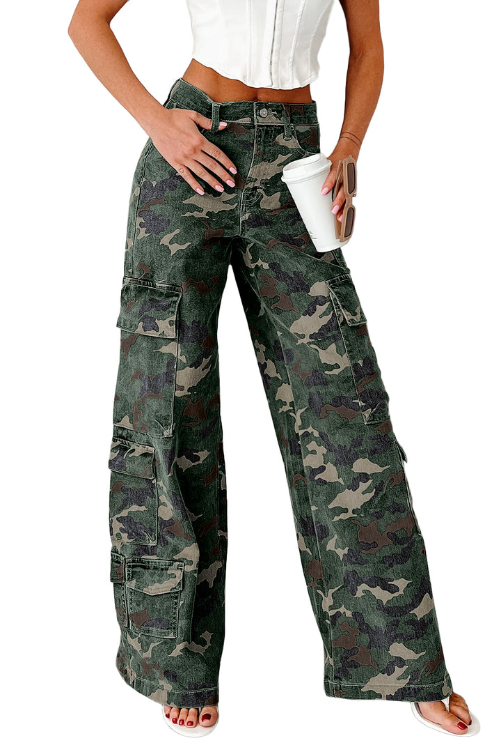 Green Camo Cargo Wide Leg Pants