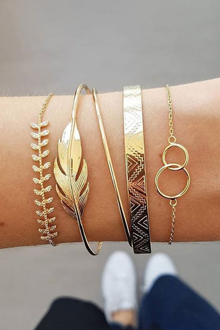 Leaves Retro Pattern Adjustable Plated 5Pcs Bracelet Set