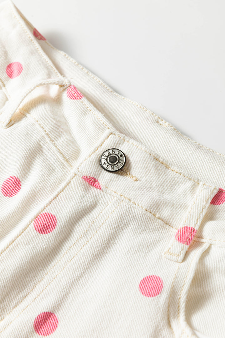Pink Tailored Seam Polka Dot Print Barrel Casual Jeans