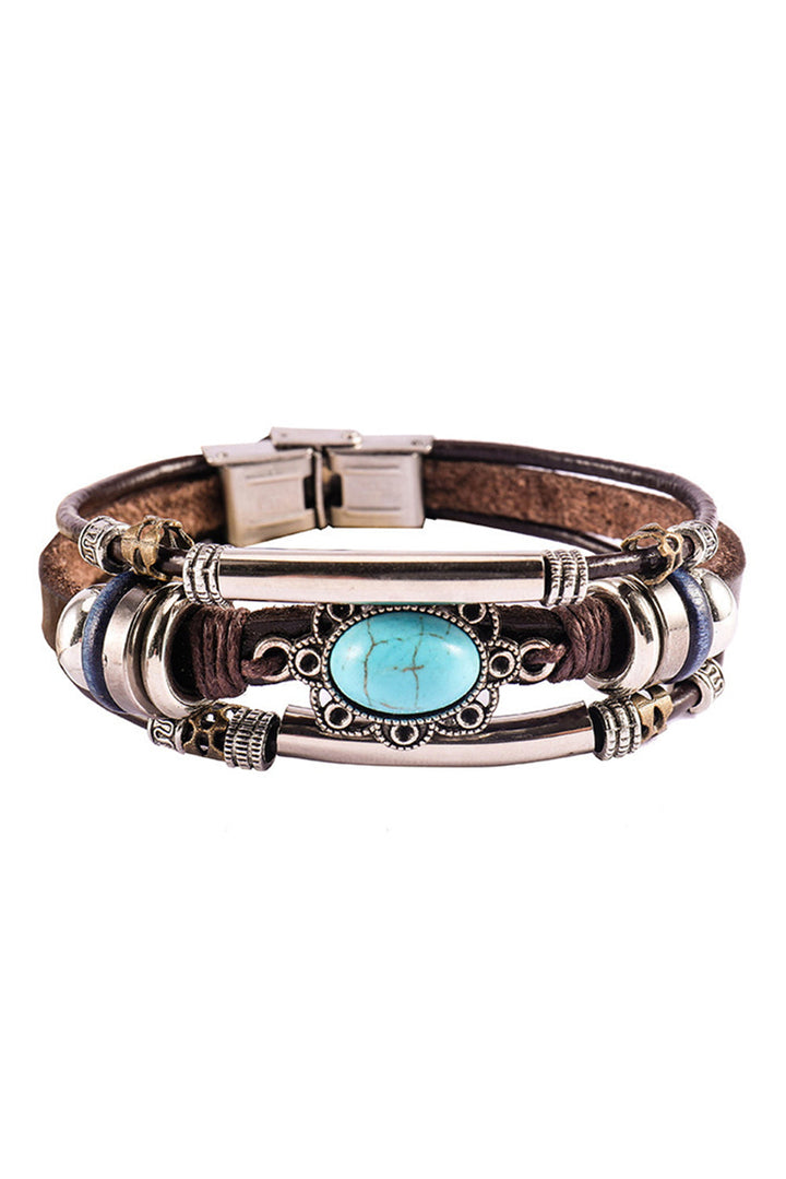 Bracelet multicouche en similicuir turquoise