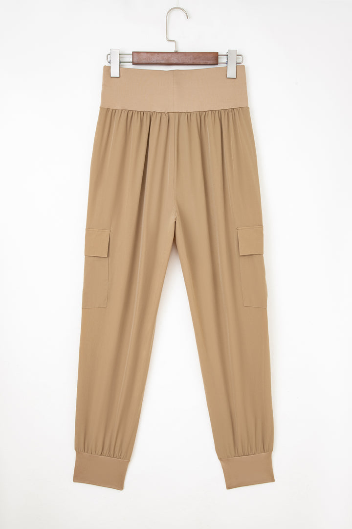 Camel Elastic High Waist Pocketed Cargo Jogger Pants