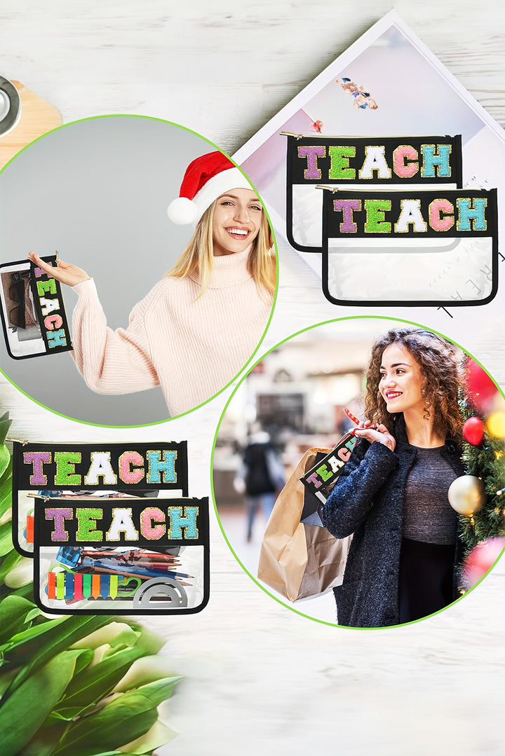 TEACH Glitter Chenille Clear PVC Makeup Bag
