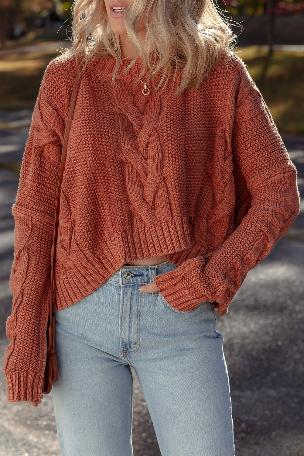 Chunky Fit Slouchy Textured Knit Sweater