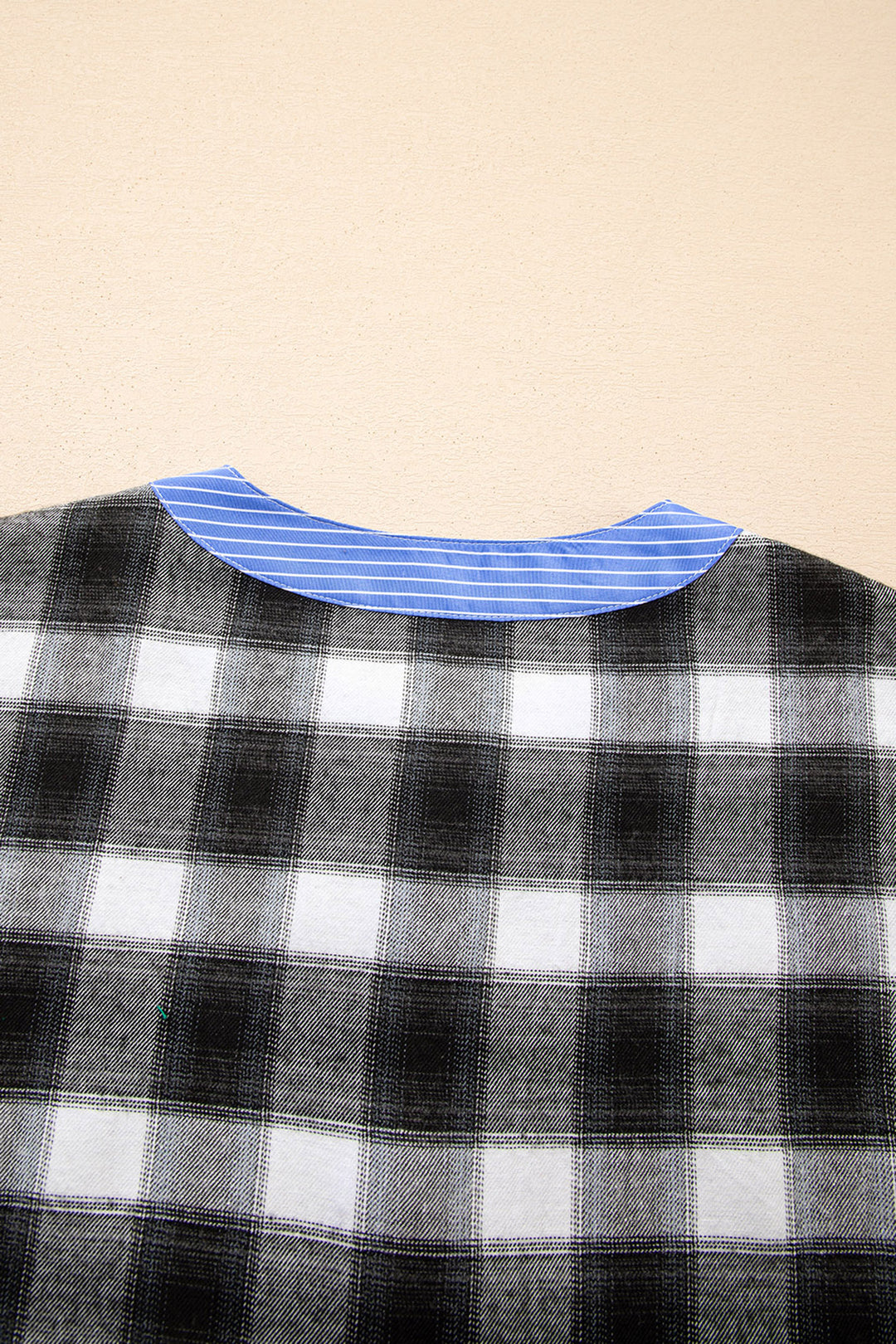 Contrast Striped Edge Half Placket Plaid Blouse