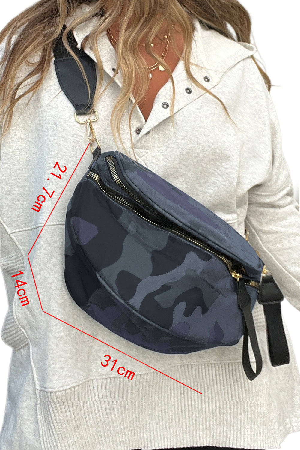 Vineyard Green Camouflage Print Double Zip Fashion Crossbody Bag