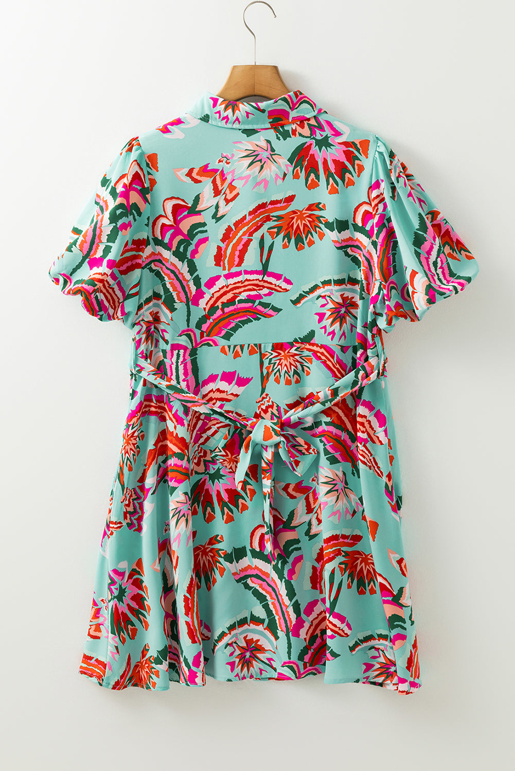 Abstract Print Lace-up High Waist Buttoned Mini Dress