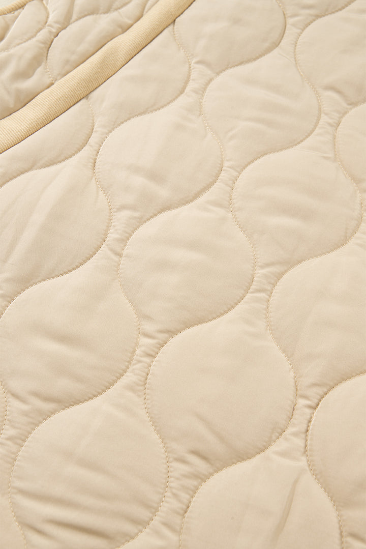 Pale Khaki Quilted Padded Casual Winter Jacket Vest with Fleece Lining