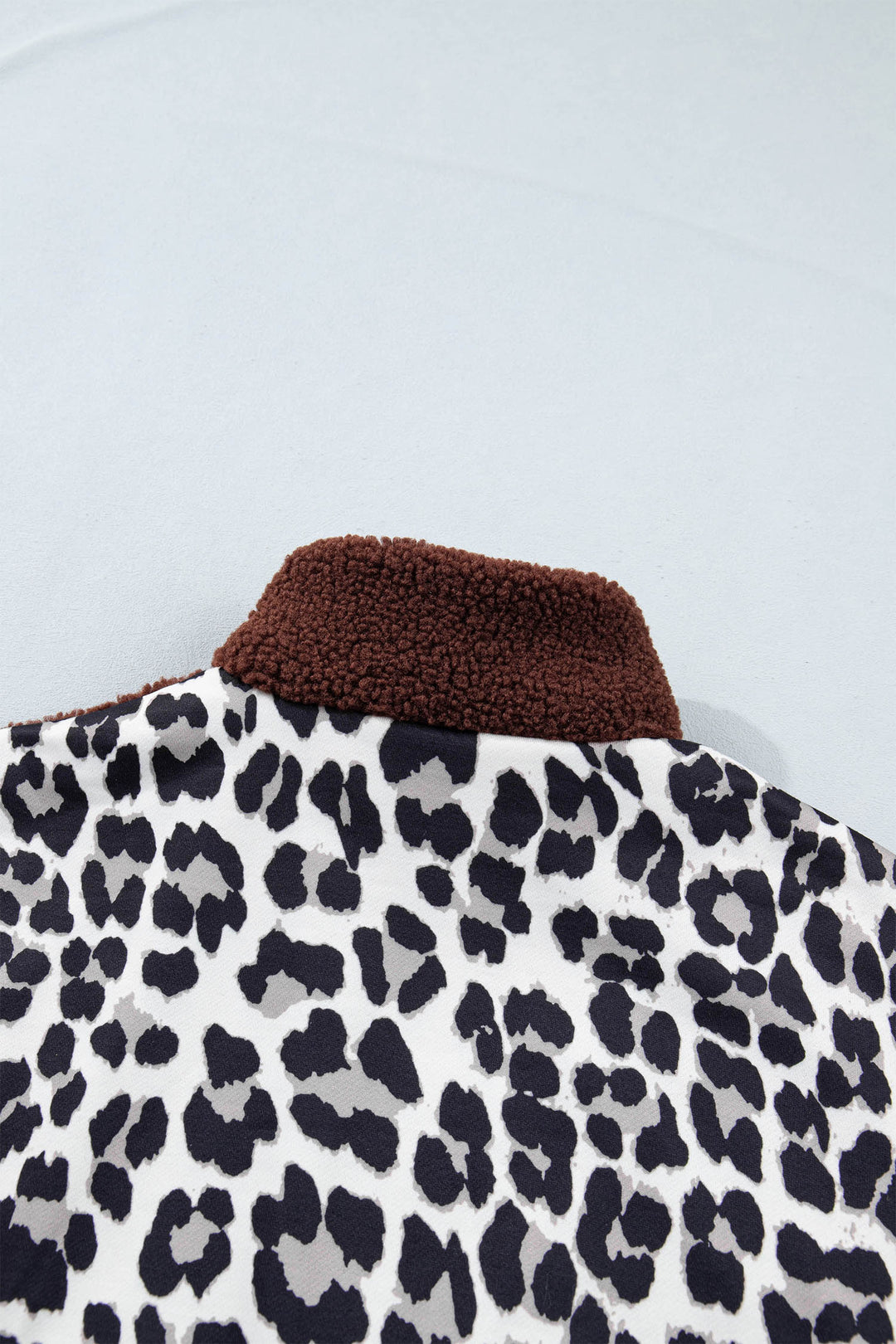 Coffee Leopard Patchwork Fleece Western Style Zip-up Collar Jacket