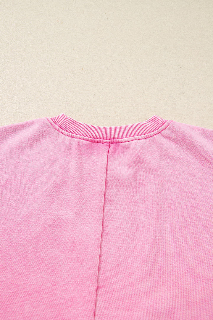 Mineral Wash Crossed Crew Neck Drop Shoulder Loose Sweatshirt