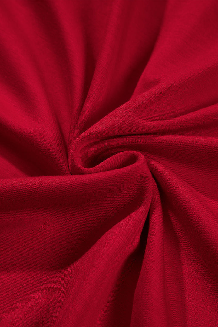 Fiery Red Solid Color Ruched Detail Long Sleeve Midi Dress