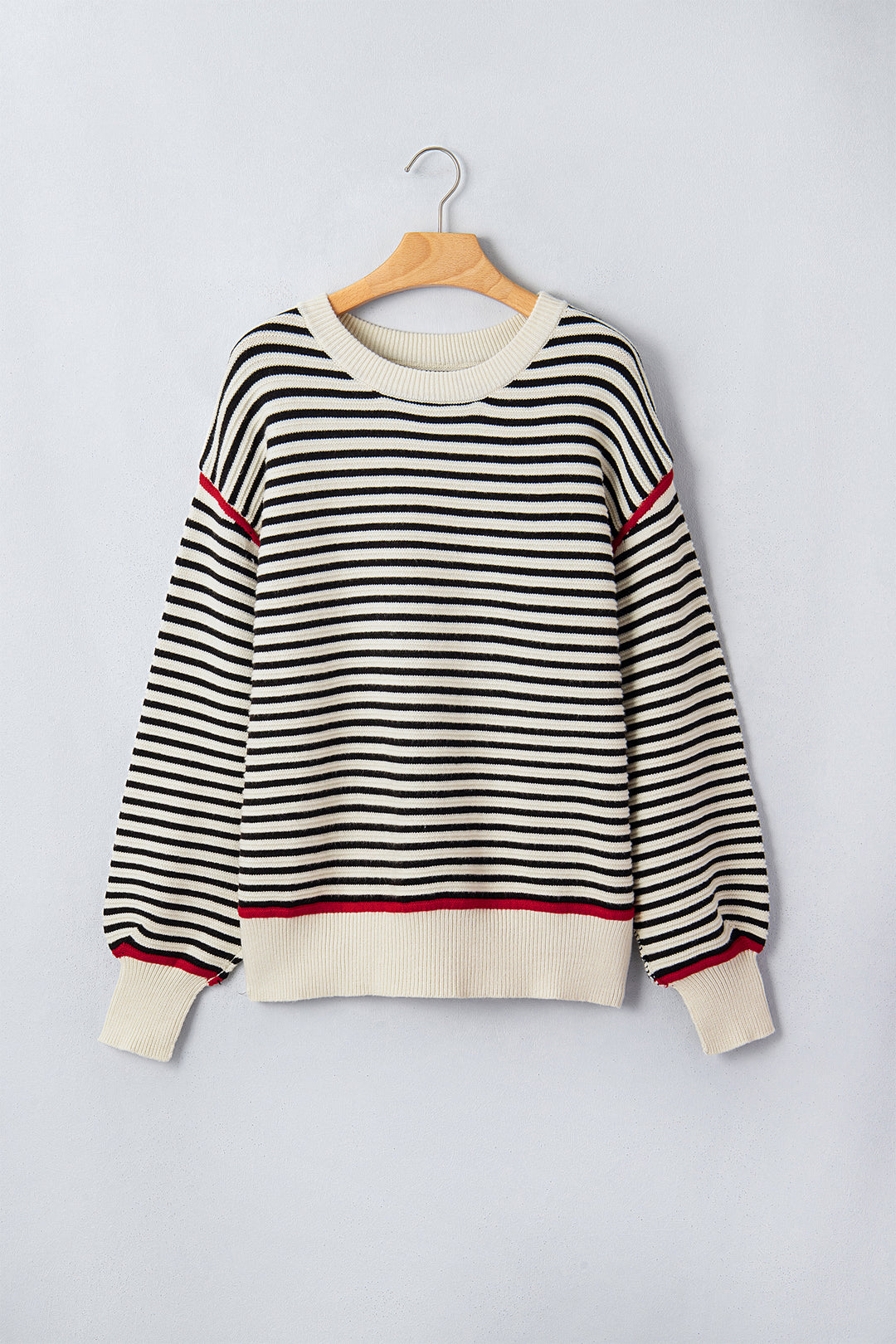 Black Stripe Ribbed Trim Drop Shoulder Oversized Sweater