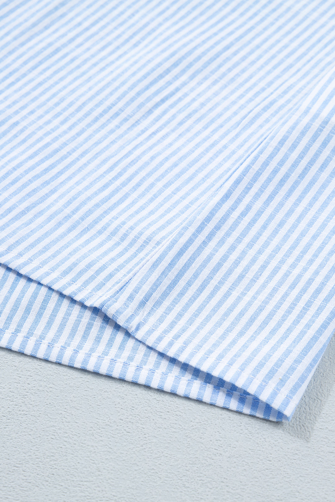 Sky Blue Stripe Leopard Contrast Collar Short Sleeve Shirt