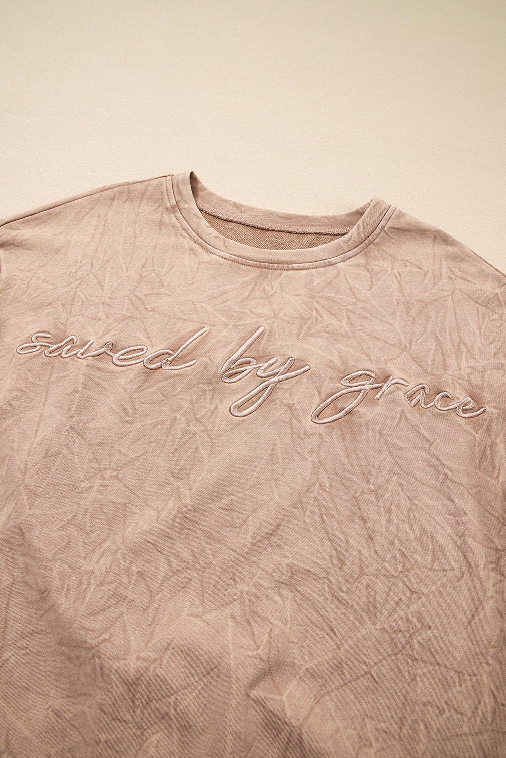 saved by grace Letter Embroidery Mineral Wash Loose Sweatshirt