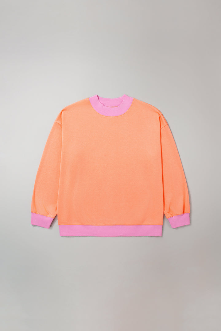 Grapefruit Orange Color Block Contrast Trim Plus Size Sweatshirt