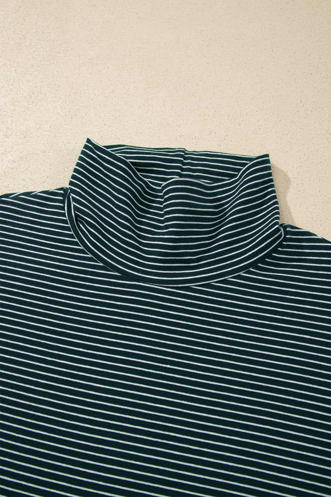 Green Stripe High Neck Dropped Shoulder Long Sleeve Casual Top