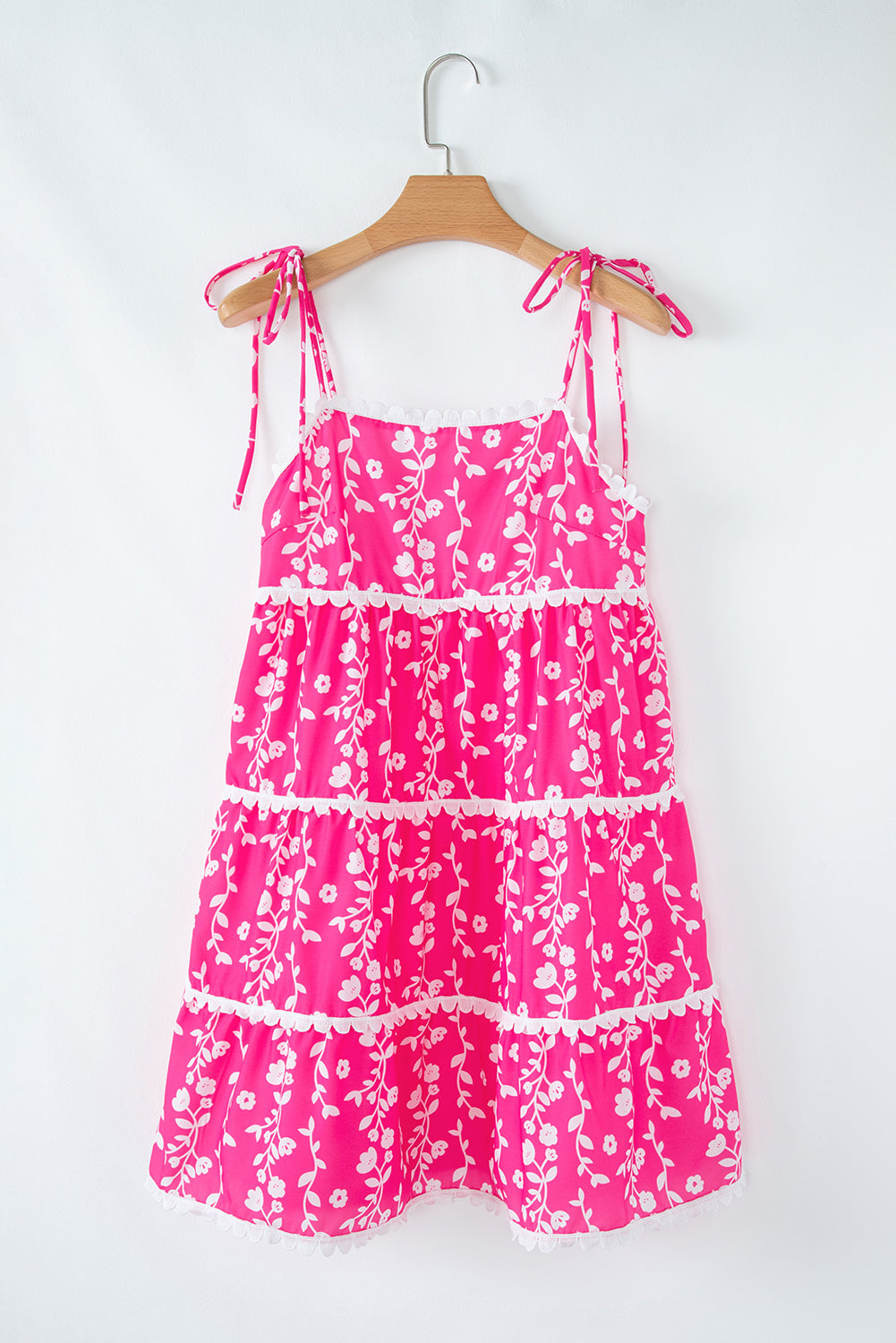 Floral Print Ric Rac Patched Sleeveless Mini Dress