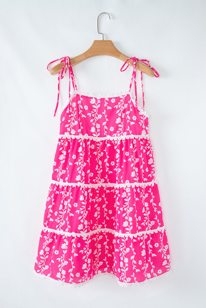 Floral Print Ric Rac Patched Sleeveless Mini Dress
