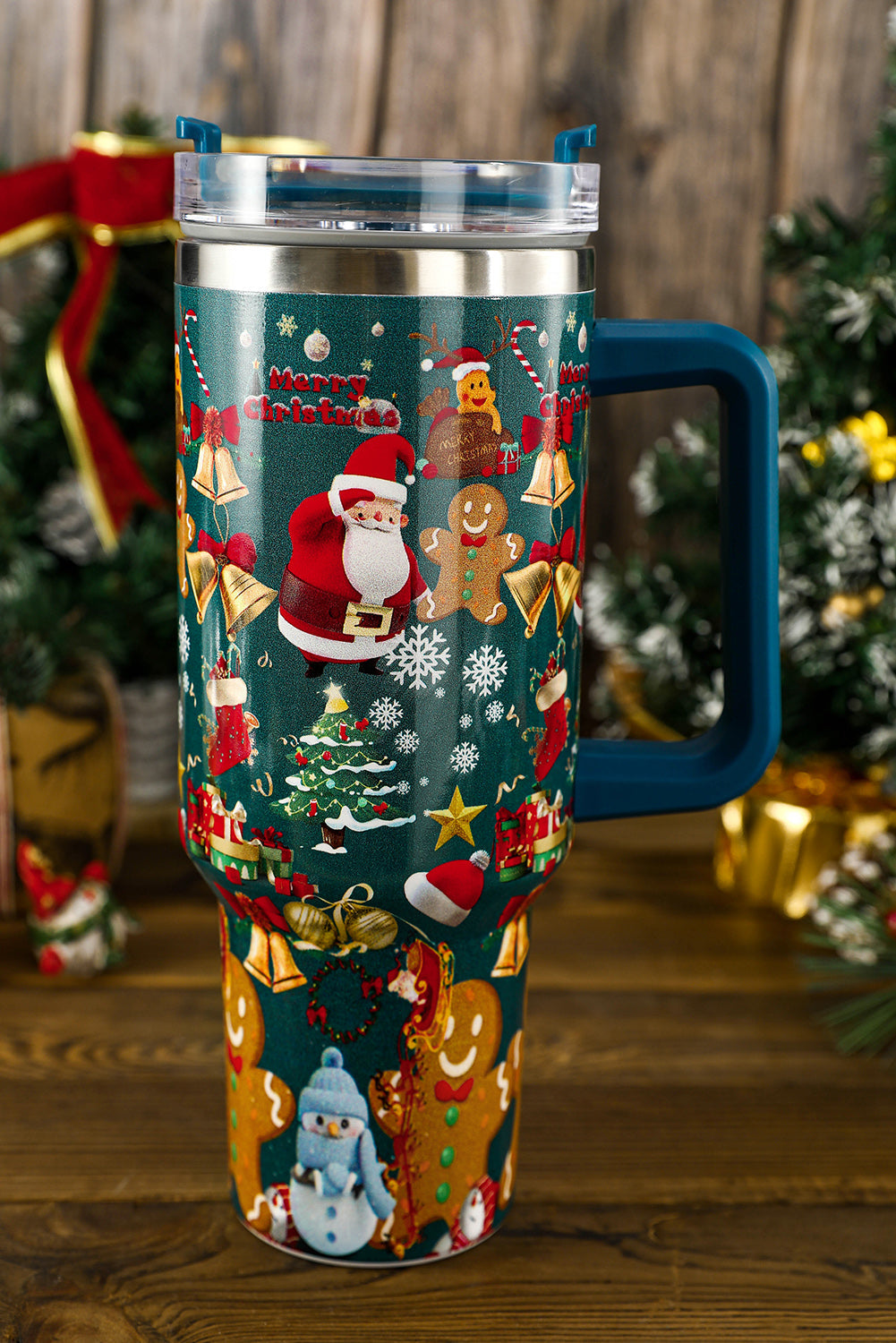 Gobelets en acier inoxydable avec poignée et imprimé de Noël, 1 134 ml