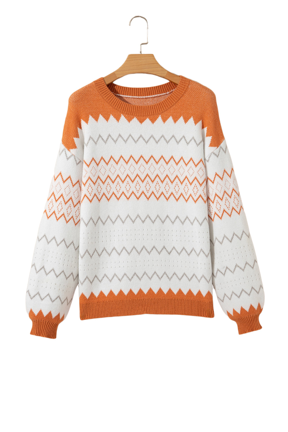 Zigzag Geometric Pattern Knitted Pullover Sweater