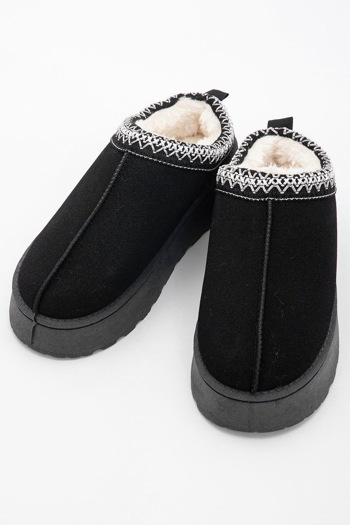 Schneestiefel aus Wildleder mit Kontrastmuster und Plüschfutter