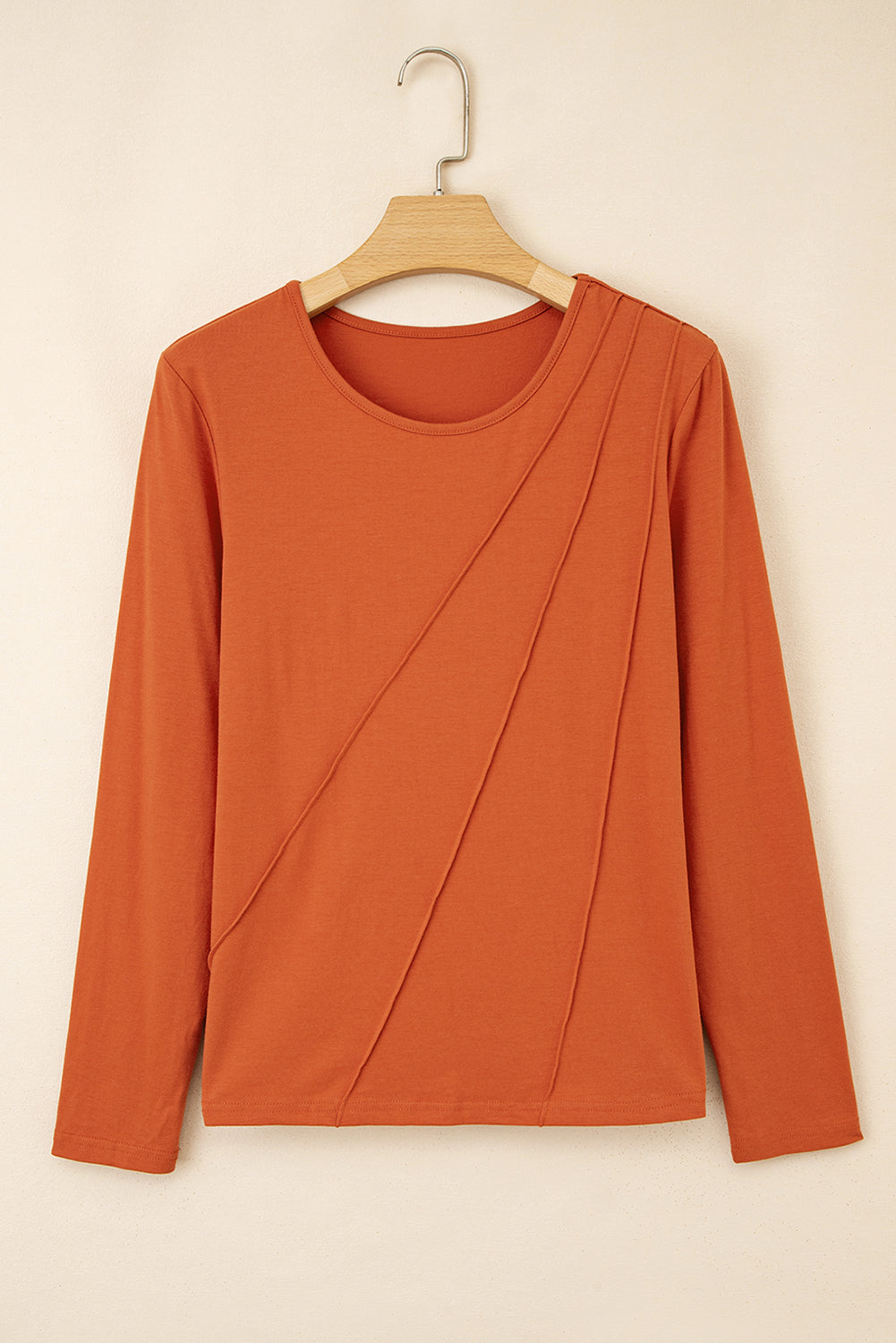 Red Clay  Asymmetric Seam Detail Solid Color Long Sleeve Top
