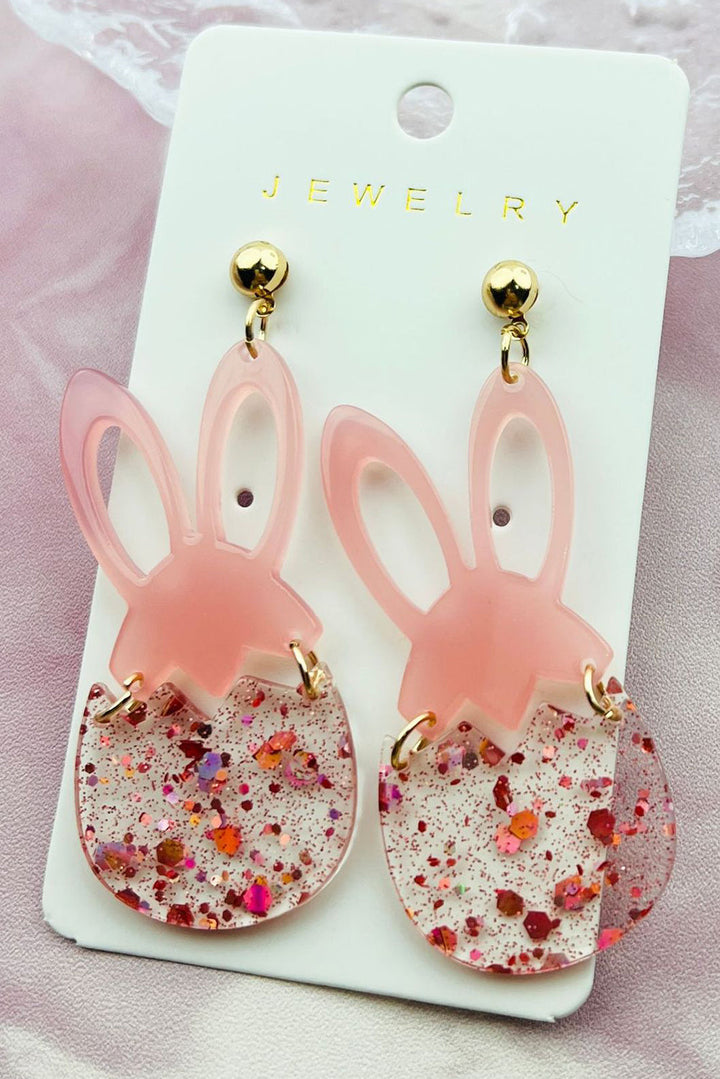 Boucles d'oreilles à tige en acrylique pailleté lapin de Pâques