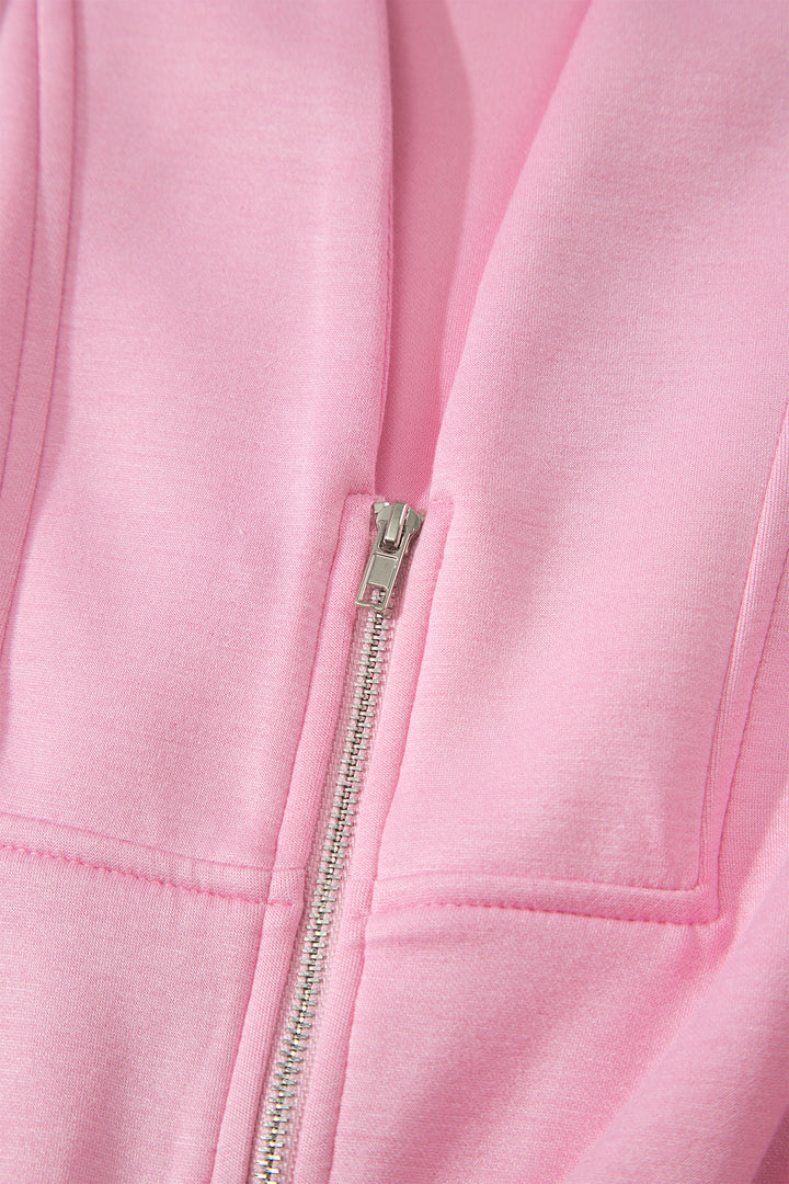 Pink V Neck Sleeveless Double Zip Shift Midi Dress