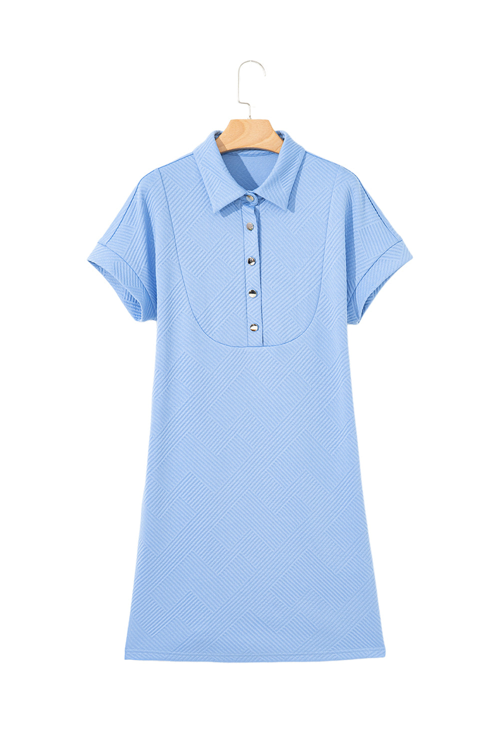Myosotis Solid Color Textured Short Sleeve A Line Mini Dress