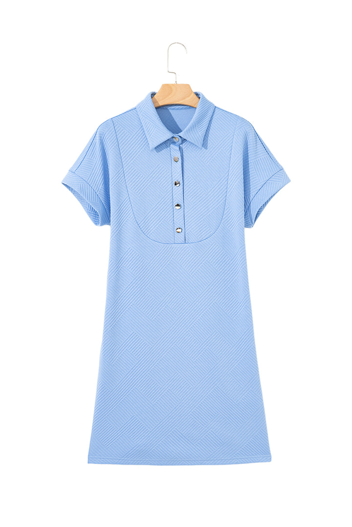 Myosotis Solid Color Textured Short Sleeve A Line Mini Dress
